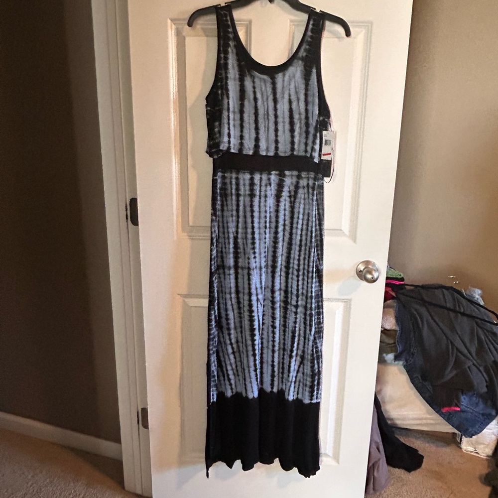 Kensie Blue and Black Tie-Dye Maxi Dress